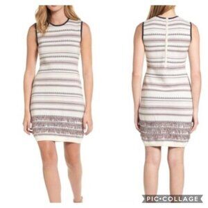 Cupcakes and Cashmere Sonata Fringe Striped Sheath Dress Size 6
